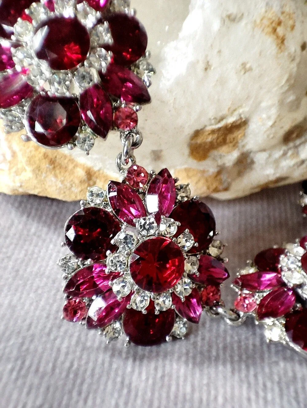 Crystal Raspberry Ruby Spectacular Formal Statement Necklace 200 Crystals NWOT